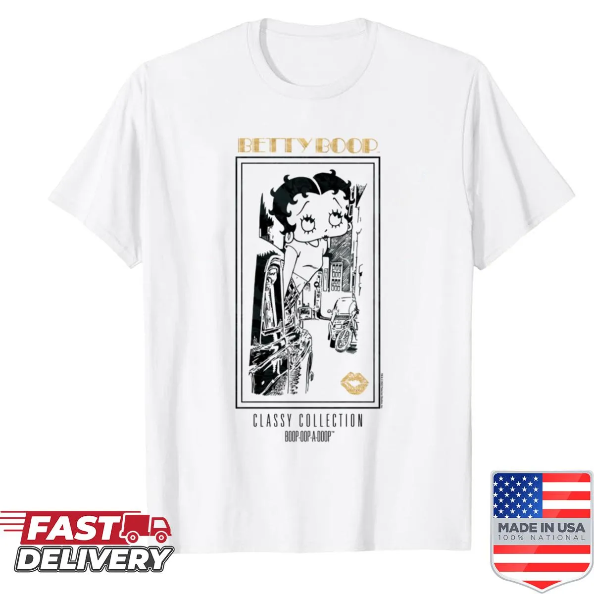 Vintage-inspired shirt featuring Betty Boop in Broadway style