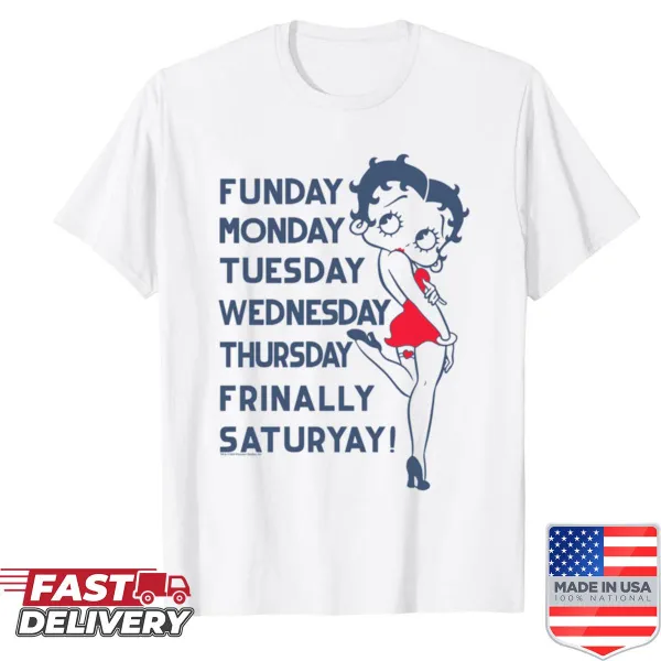 Betty Boop t-shirt featuring days of the week in a fun typography design