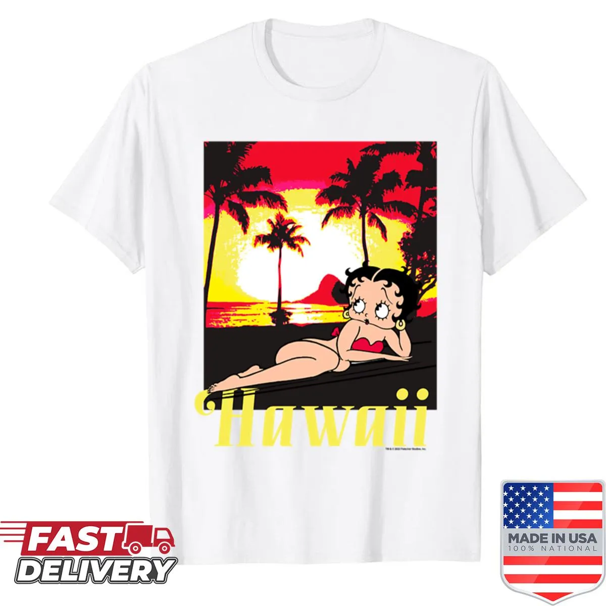 Betty Boop beach sunset design for a vintage-style shirt