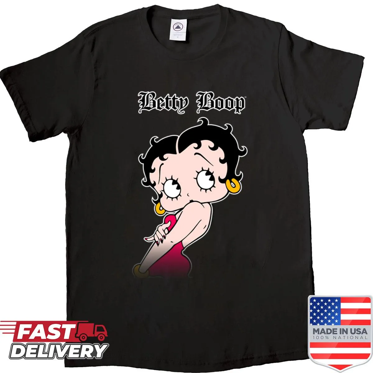 Vintage Betty Boop shirt featuring an Old English logo and portrait design