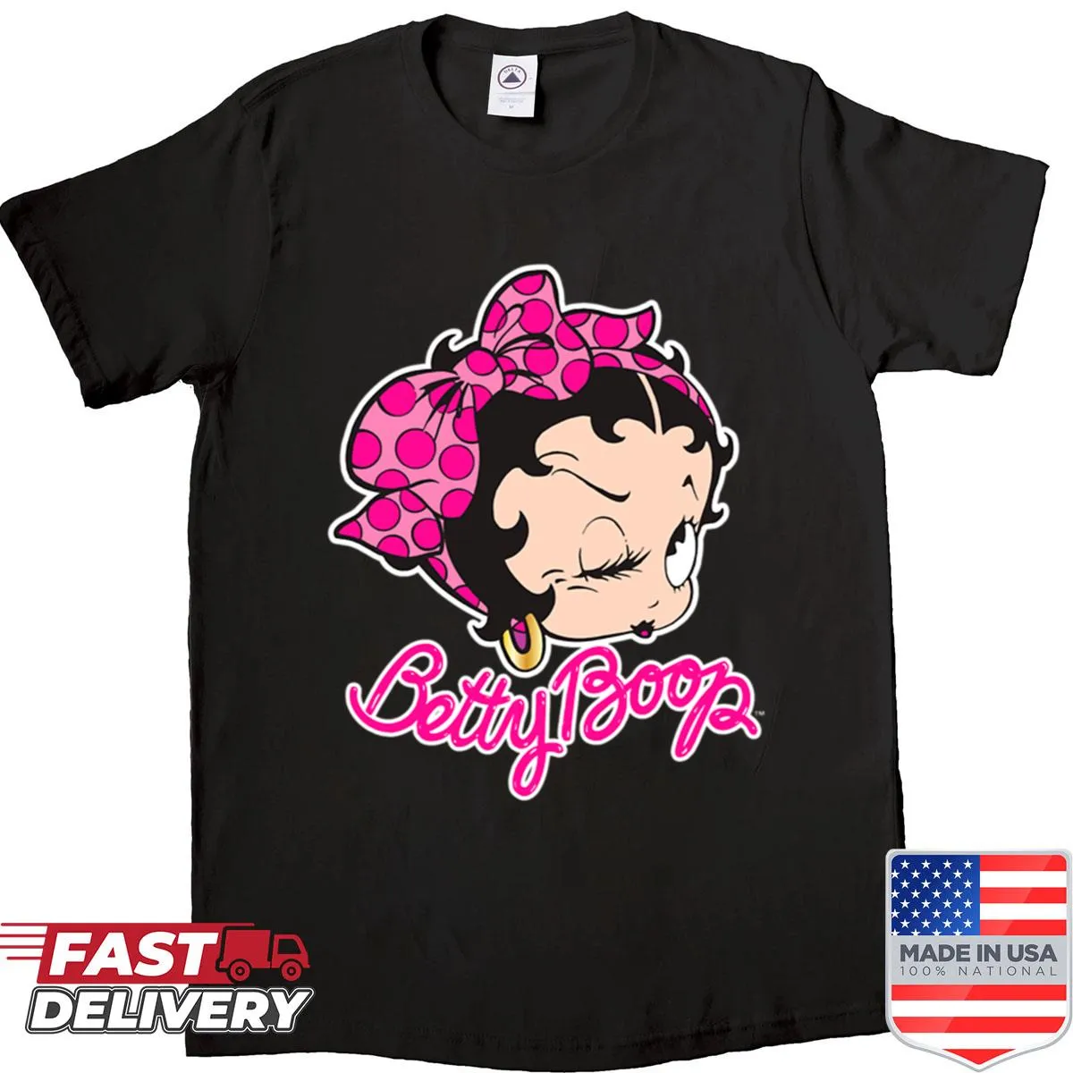 Vintage portrait of Betty Boop in pin-up style on a playful design shirt