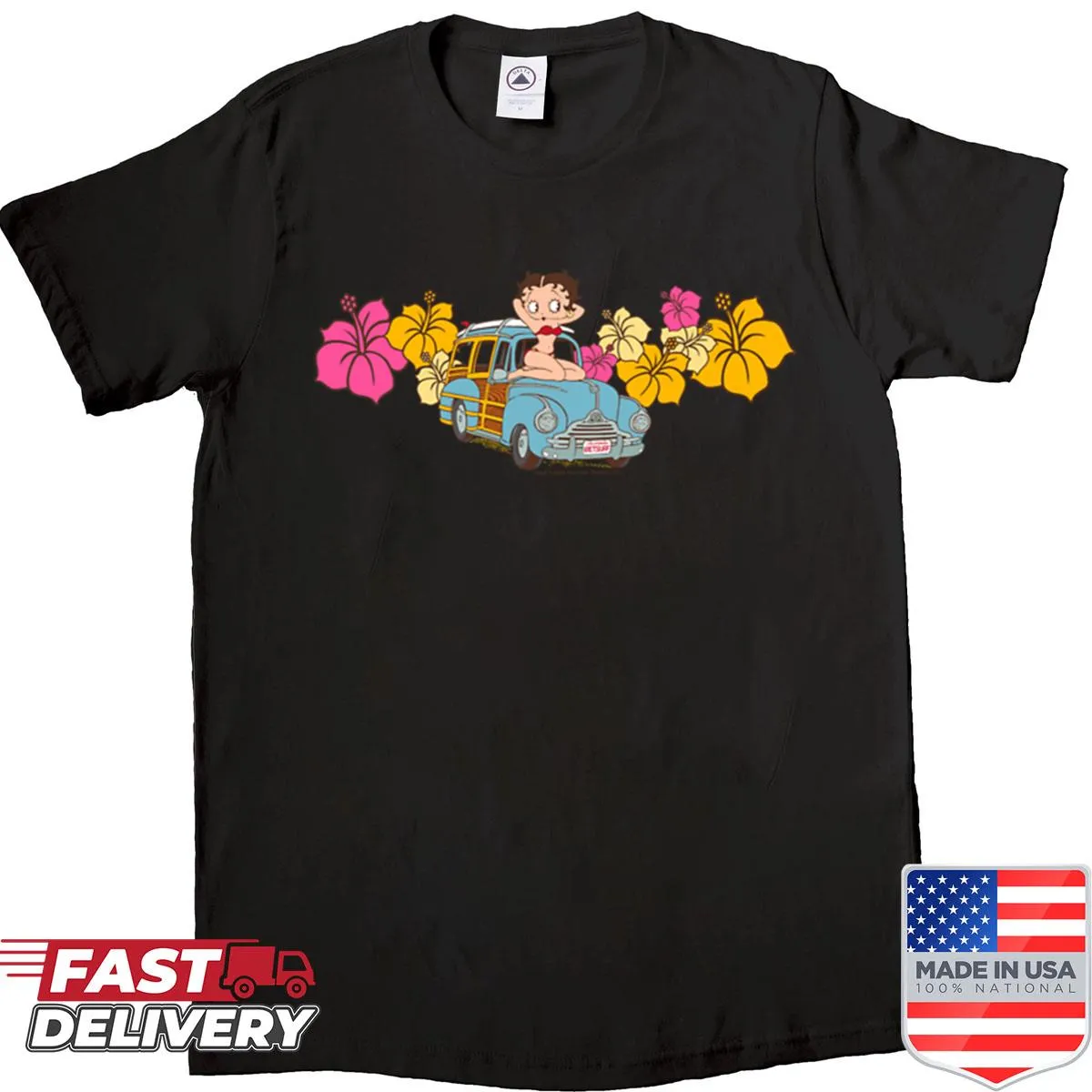 Vintage Betty Boop shirt with surfer portrait design