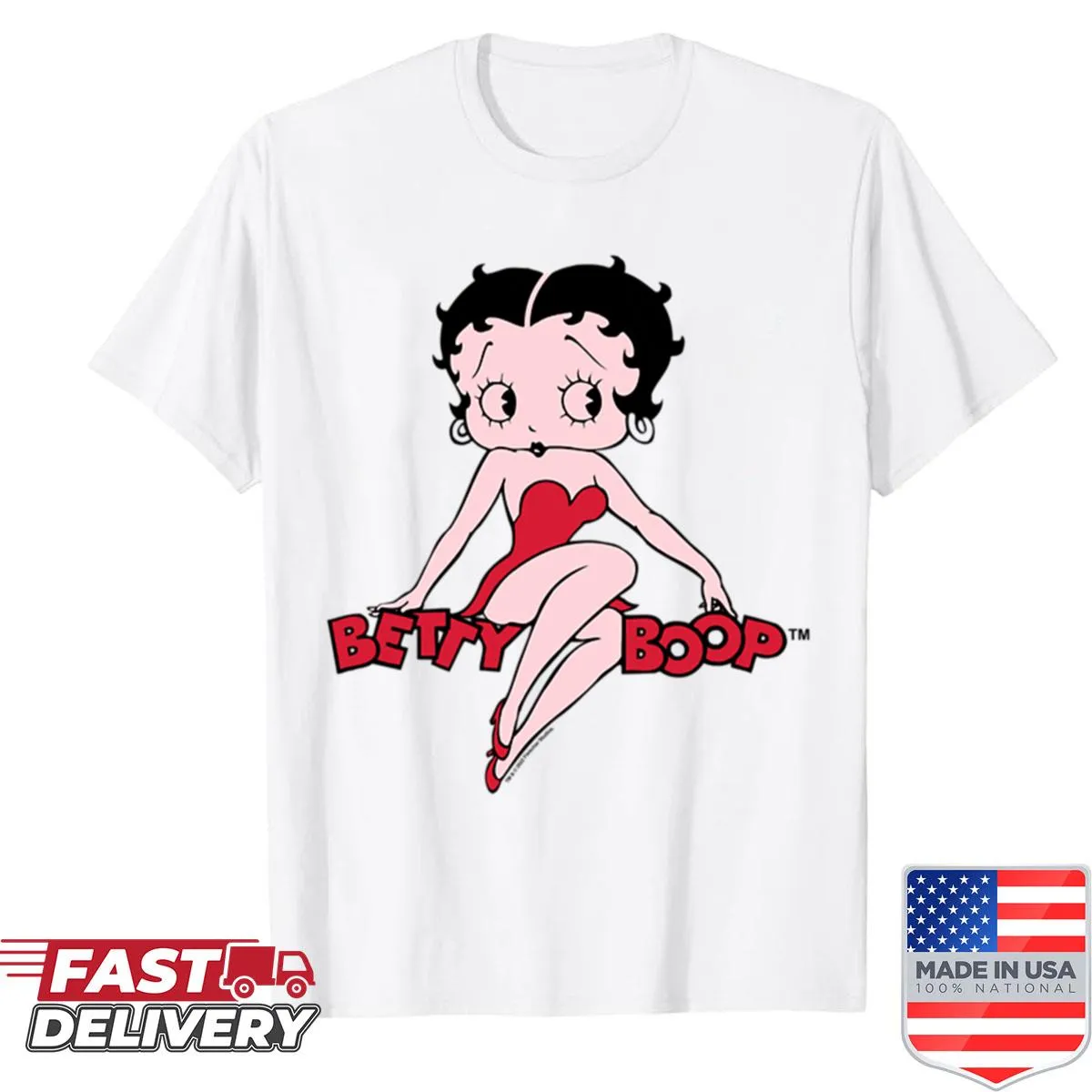 Vintage Betty Boop sitting logo shirt with playful text design