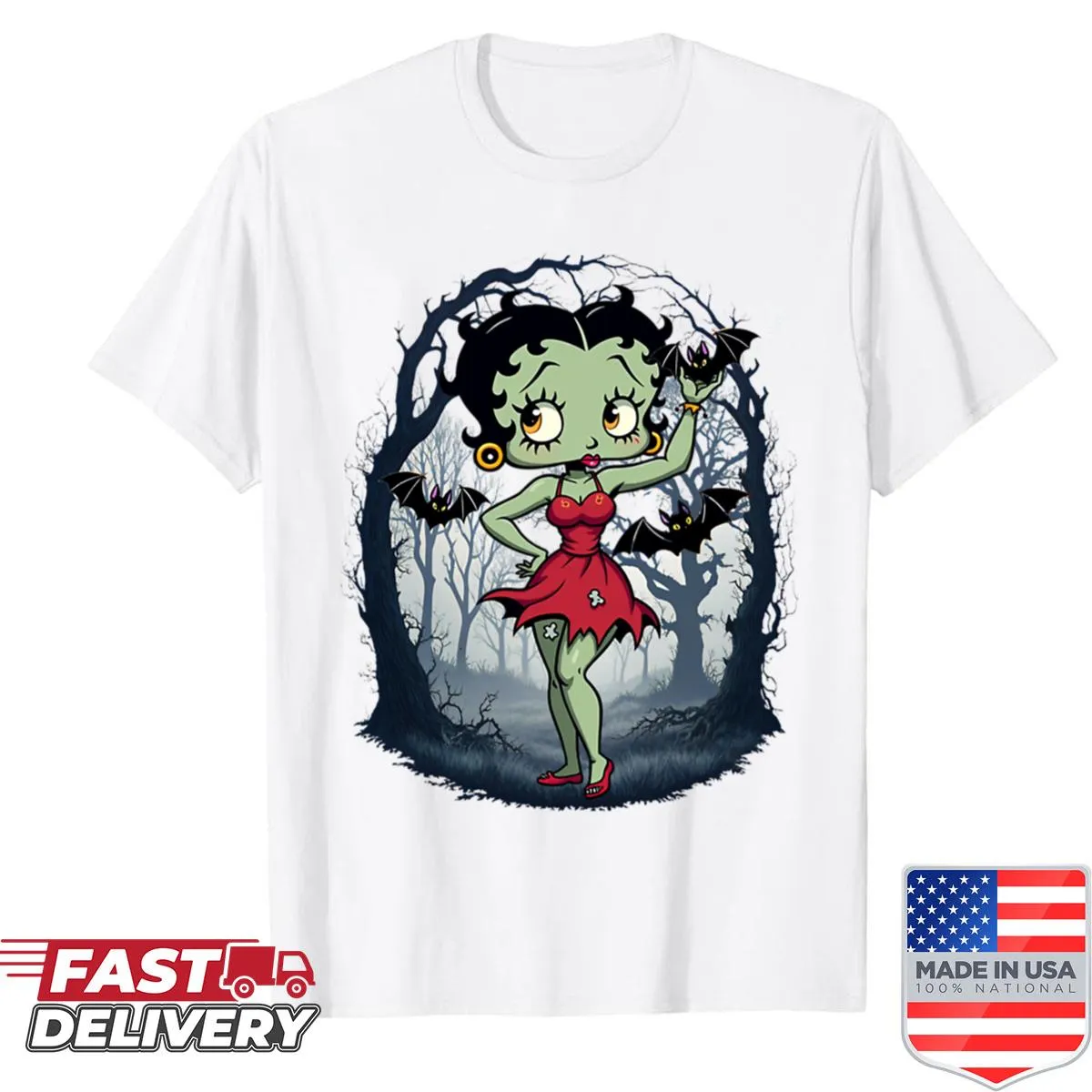 Fun zombie-themed Betty Boop graphic for Halloween.