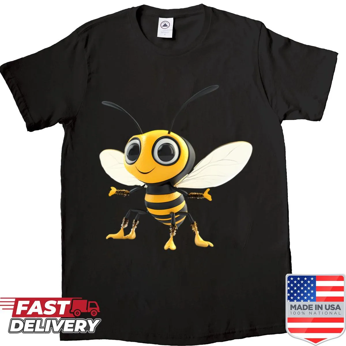 Illustration of a fox and bee racing on a shirt