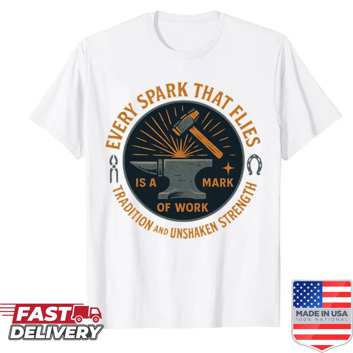 Vintage shirt with blacksmith forge emblem featuring hammer and anvil