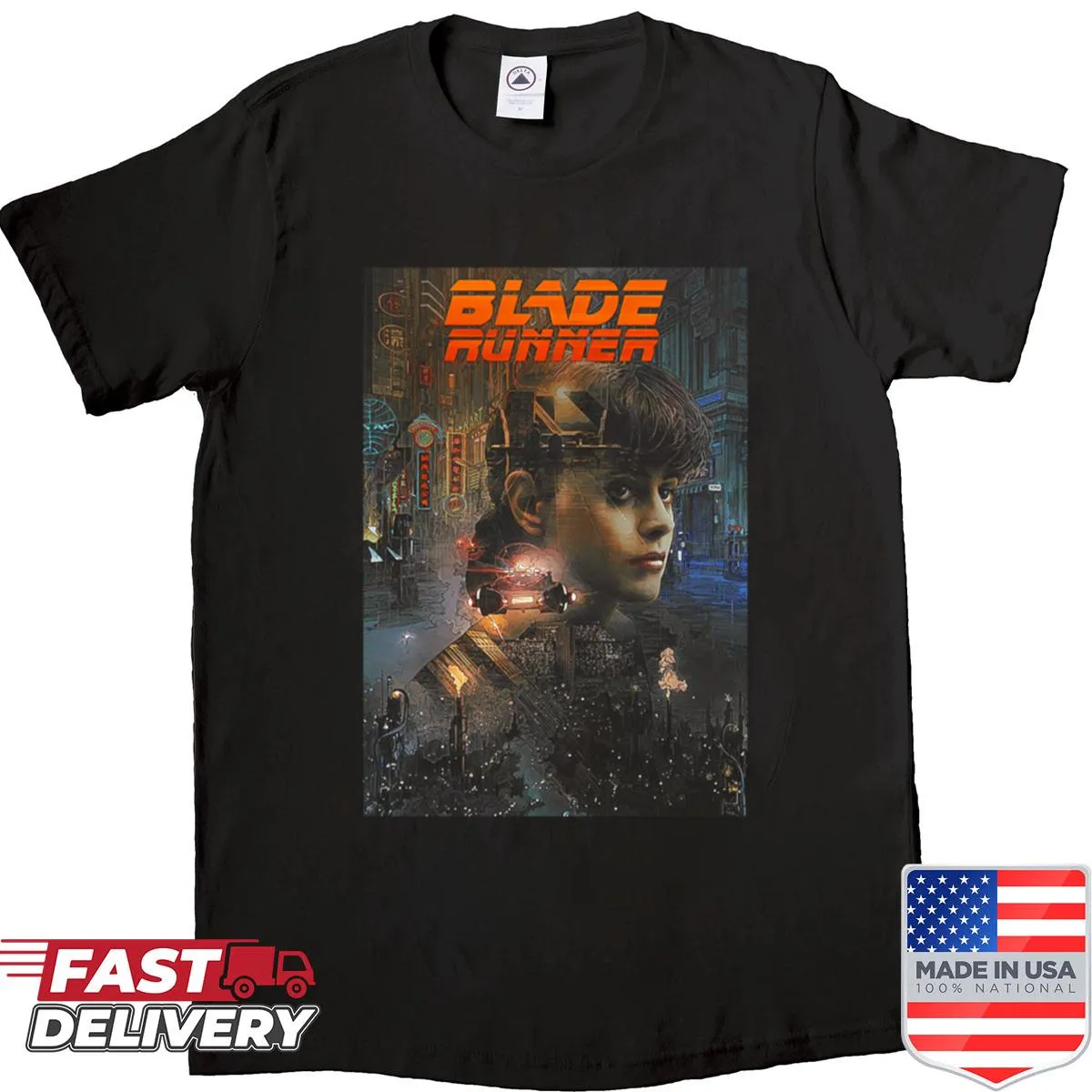 Movie art design inspired by Blade Runner on a shirt