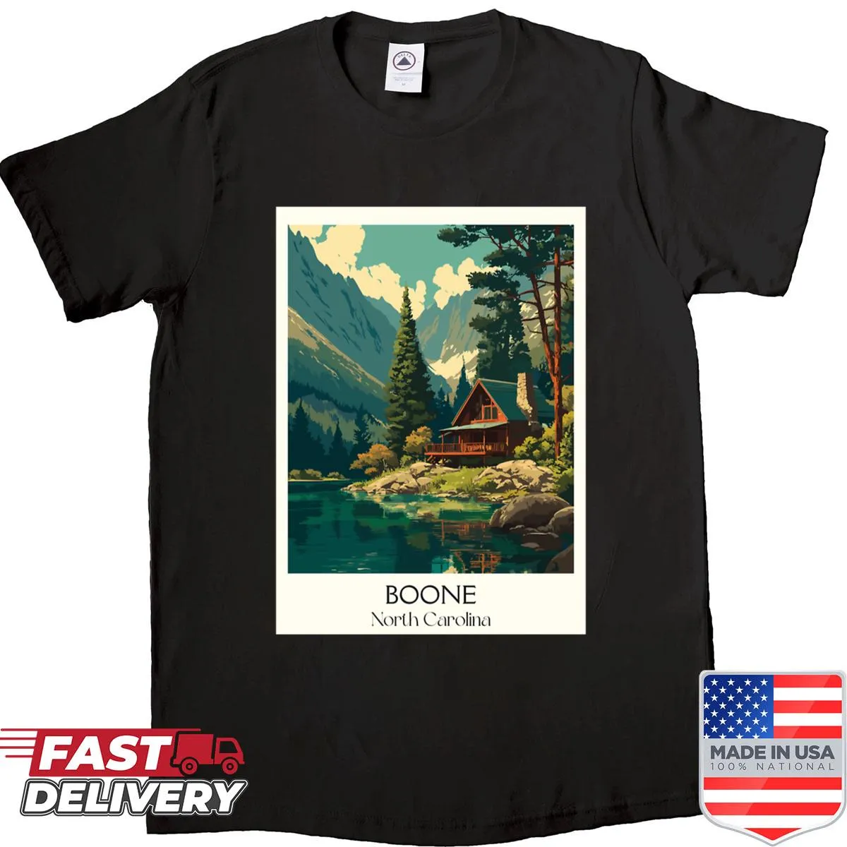 Vintage travel art T-shirt featuring Boone, North Carolina