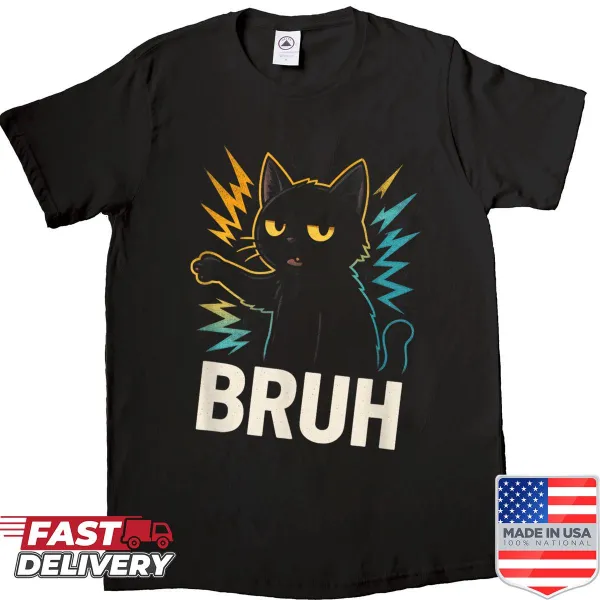 Shirt with the funny cat meme phrase 'Bruh' in bold text