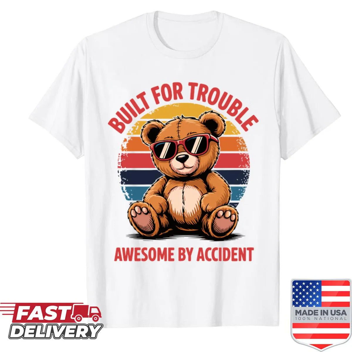 Humorous teddy bear graphic with playful text for kids