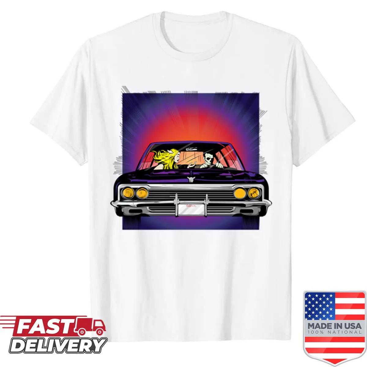 Vintage California road trip pop art comic shirt design