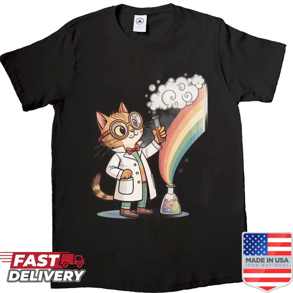 Oversized shirt with a cartoon cat wearing round glasses