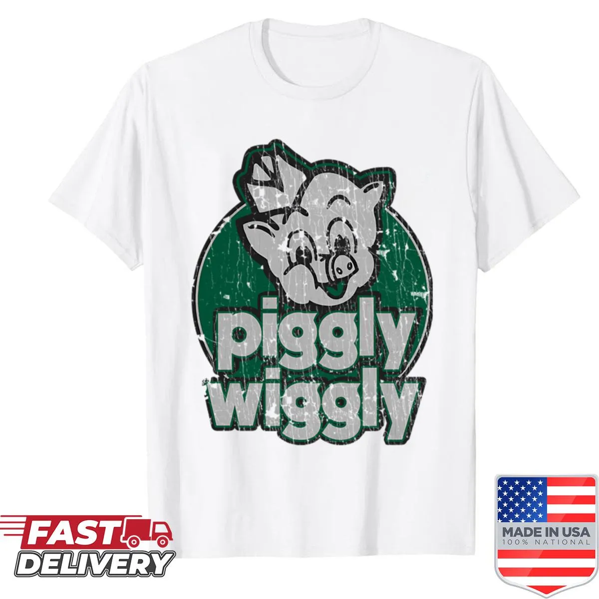 Vintage cartoon supermarket logo design on a T-shirt
