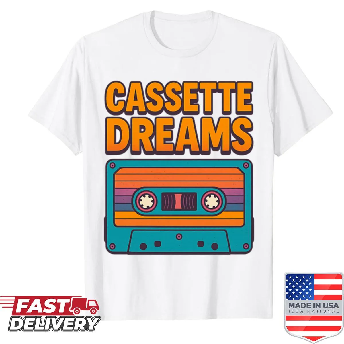 Retro cassette tape design on 80s vibe shirt