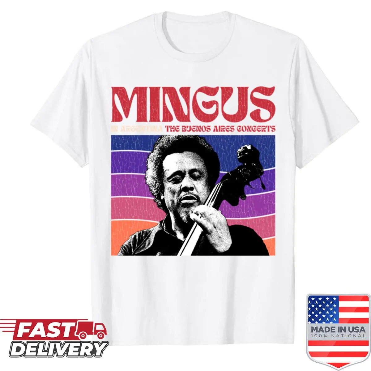 Shirt featuring illustration of Charles Mingus at Buenos Aires concert