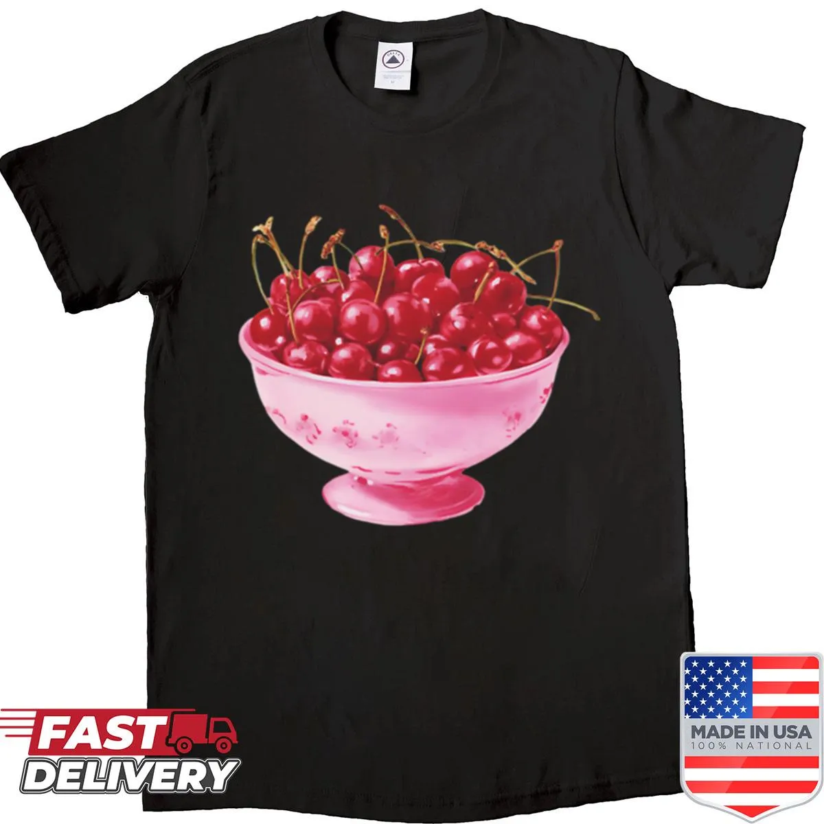 Vintage print shirt featuring cherries in a bowl