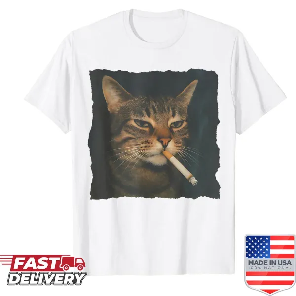 Grumpy cat with cigarette graphic design on a humorous shirt