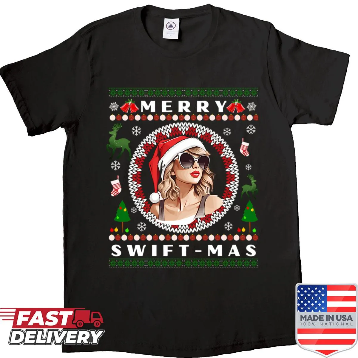 Vintage-style Christmas and Halloween music graphic T-shirt