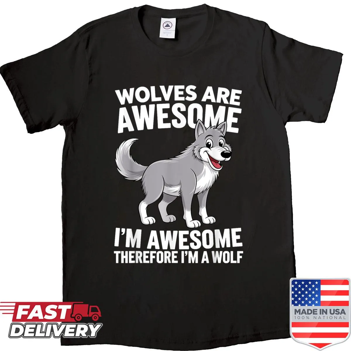 Howling wolf graphic design on an animal-themed T-shirt