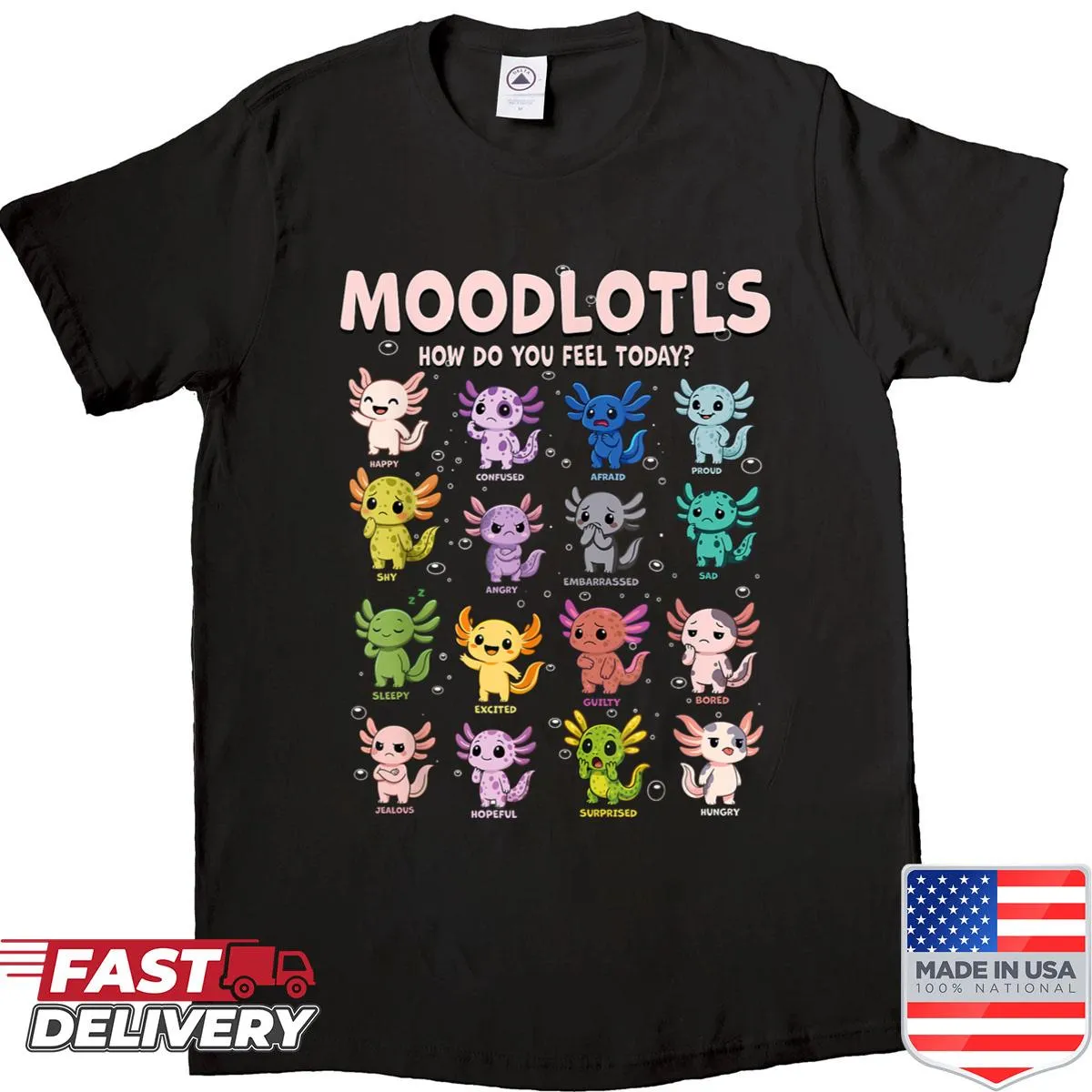 Kawaii axolotl mood chart shirt