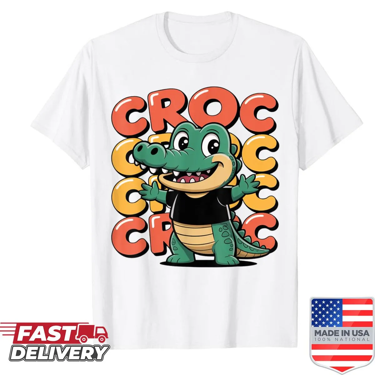 Cartoon crocodile graphic on a funny kids' tee shirt