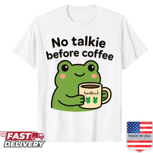 Funny frog coffee mug design with text on a T-shirt