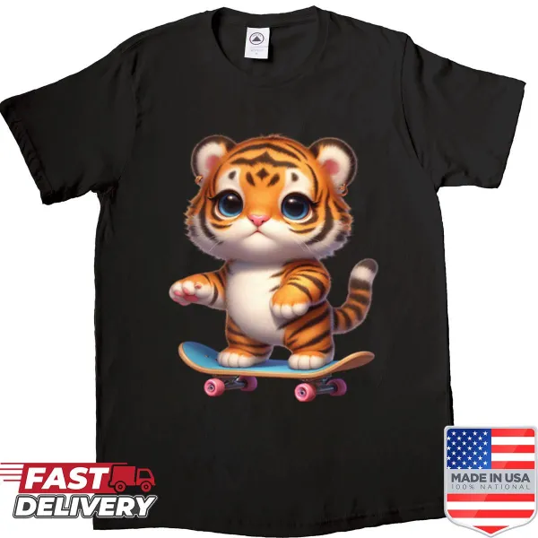 Cute shirt featuring a tiger on a skateboard
