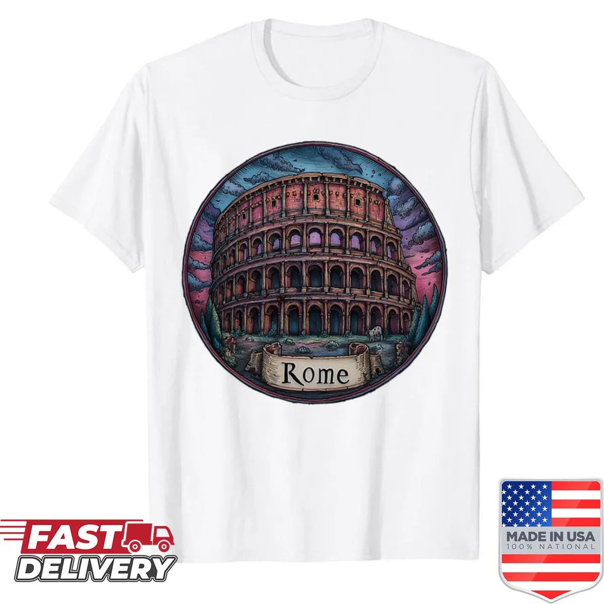 Dark illustrated Colosseum t-shirt design
