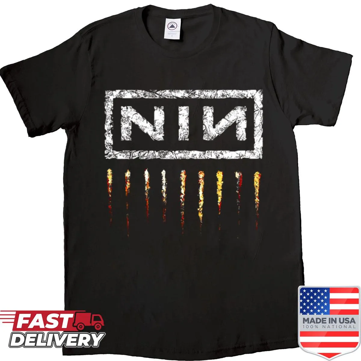 Stylish shirt featuring bold typography related to N-i-n