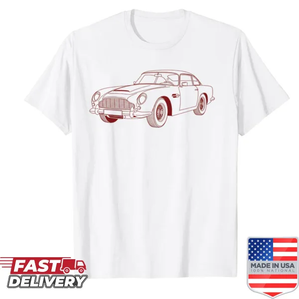 Illustration of the iconic DB5 Grand Tourer in dark red outline