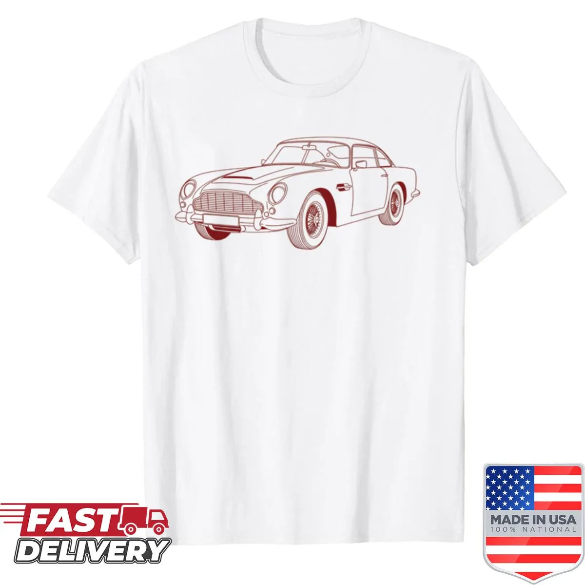 Illustration of the iconic DB5 Grand Tourer in dark red outline