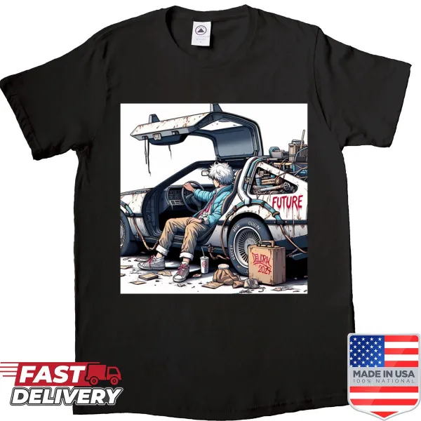 Boxy t-shirt featuring an iconic DeLorean design.