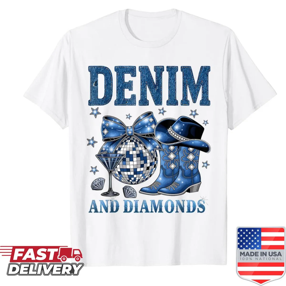 Charming denim and diamonds cowgirls shirt for women