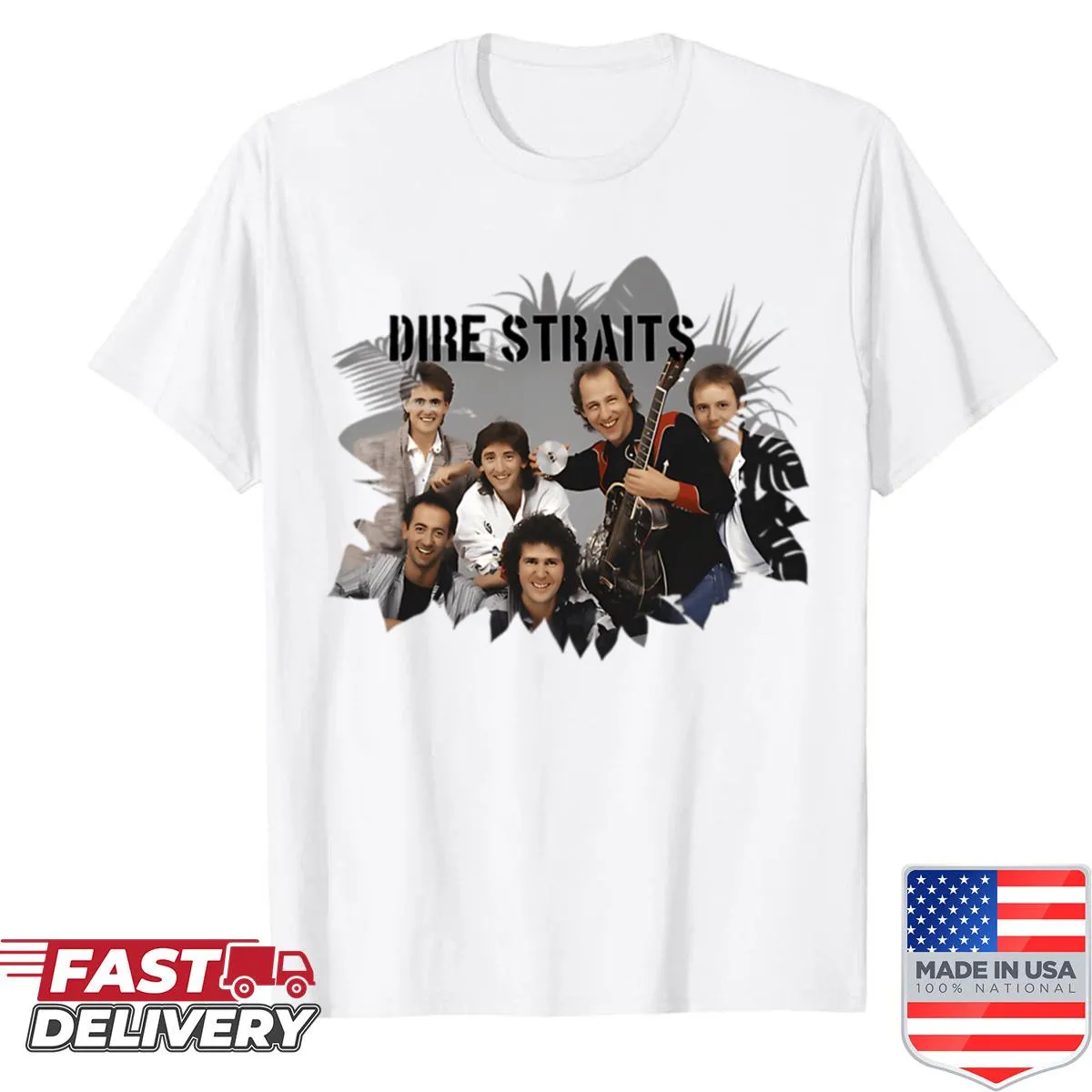 Retro Dire Straits rock band shirt with iconic design