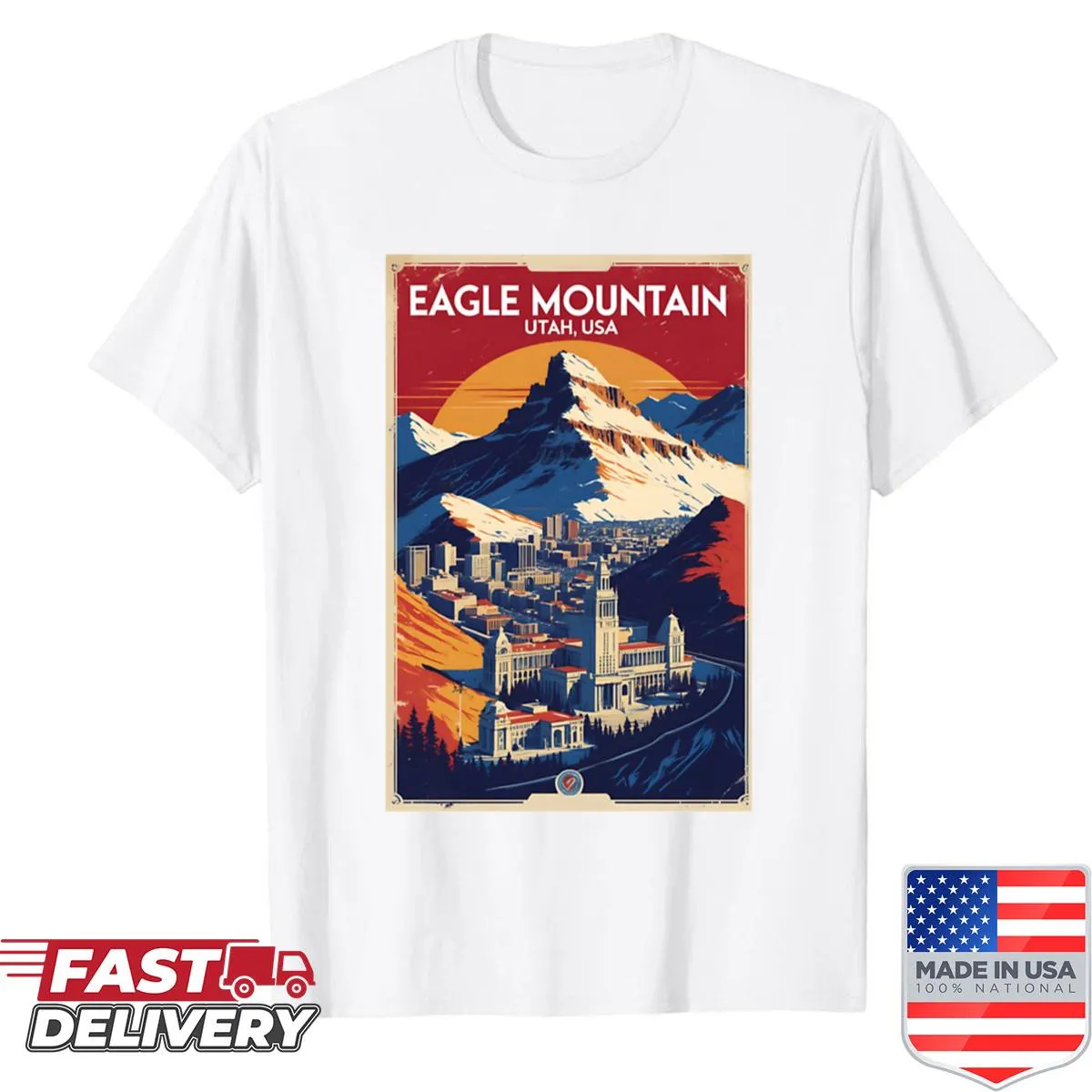 Vintage travel shirt featuring Eagle Mountain, Utah from the 1950s.