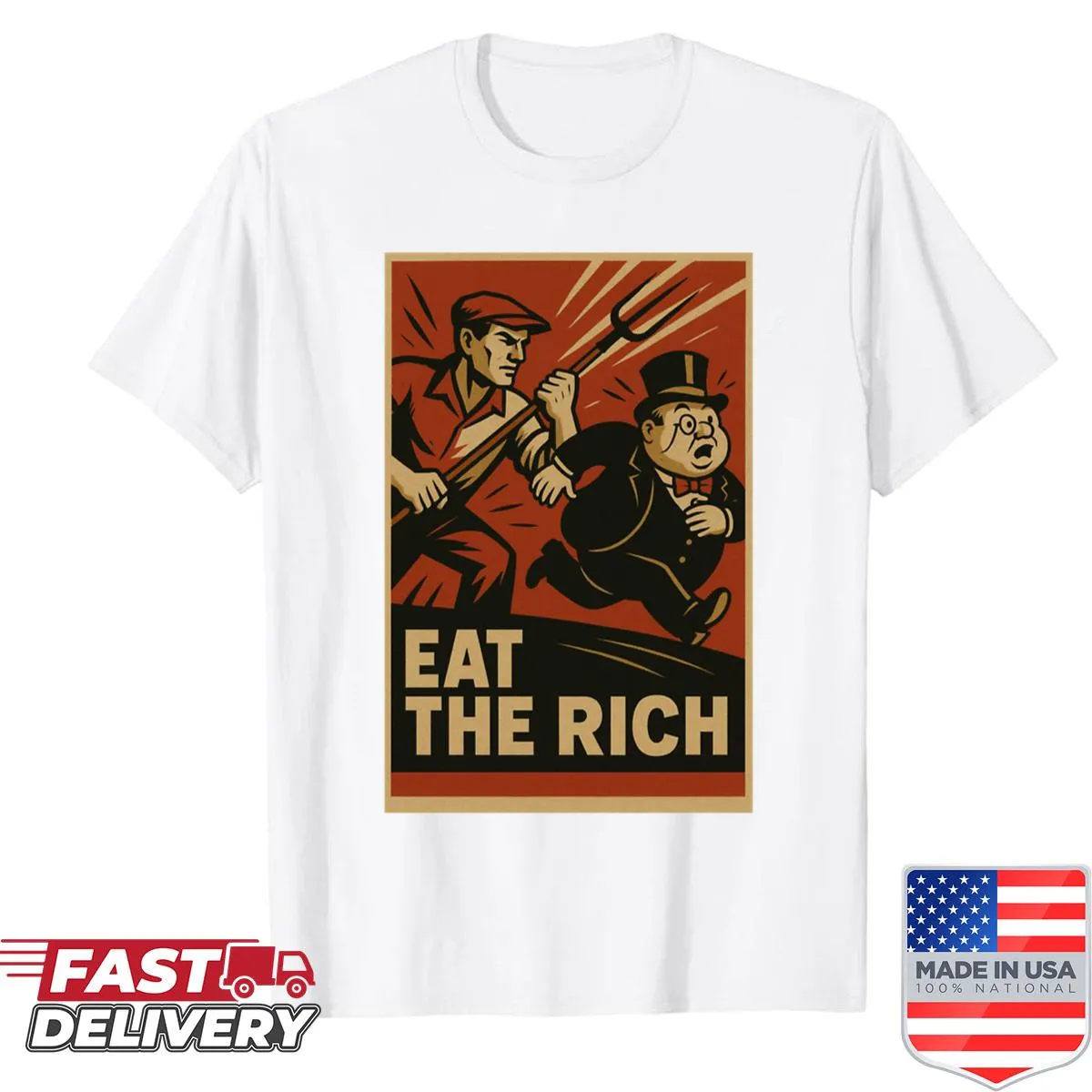 Retro protest art T-shirt with the phrase Eat The Rich