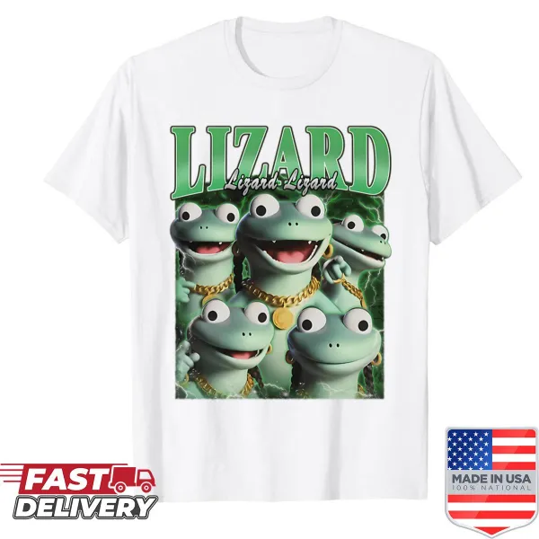Vintage oversized shirt featuring a popular lizard meme