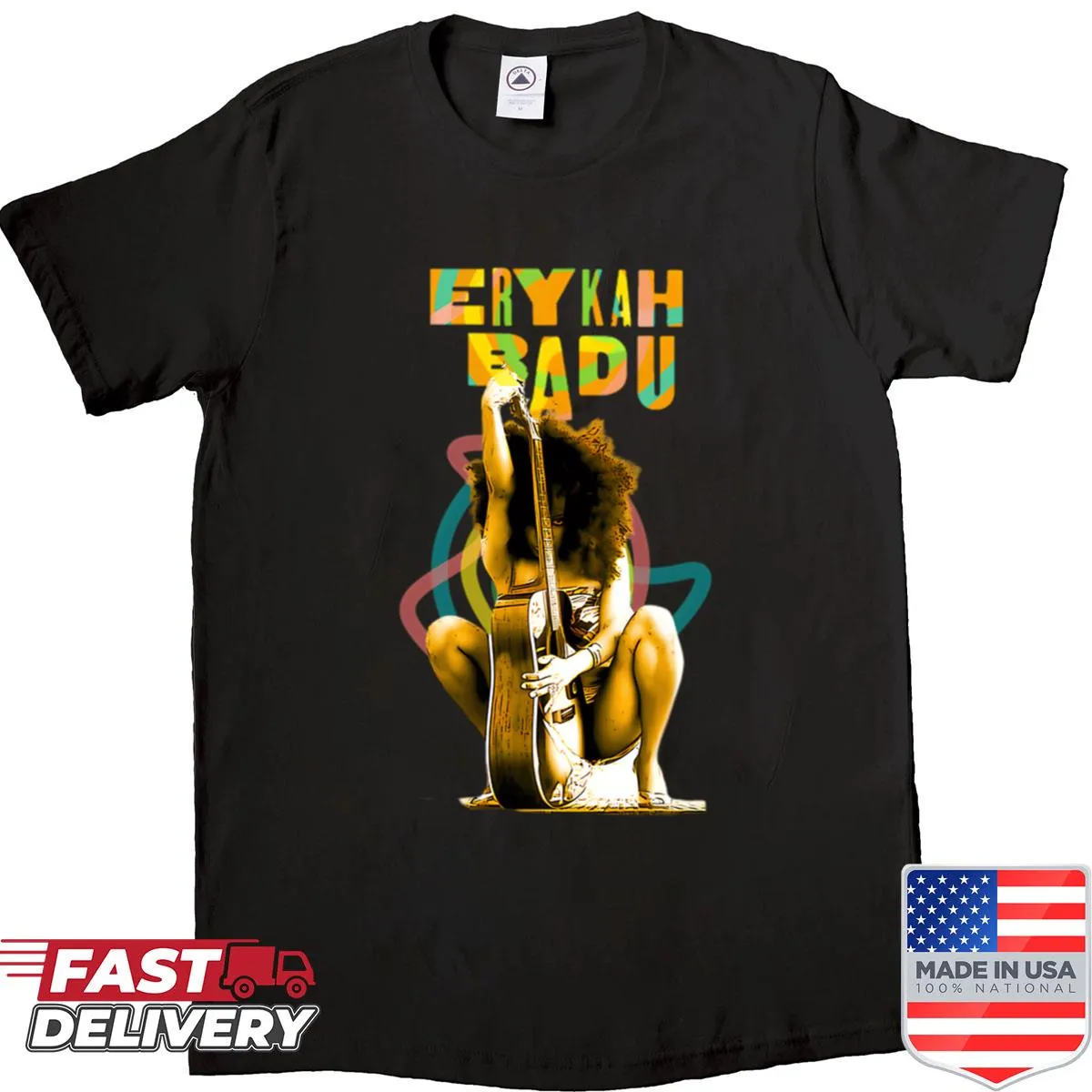 Vintage-style Erykah Badu shirt with guitar graphic