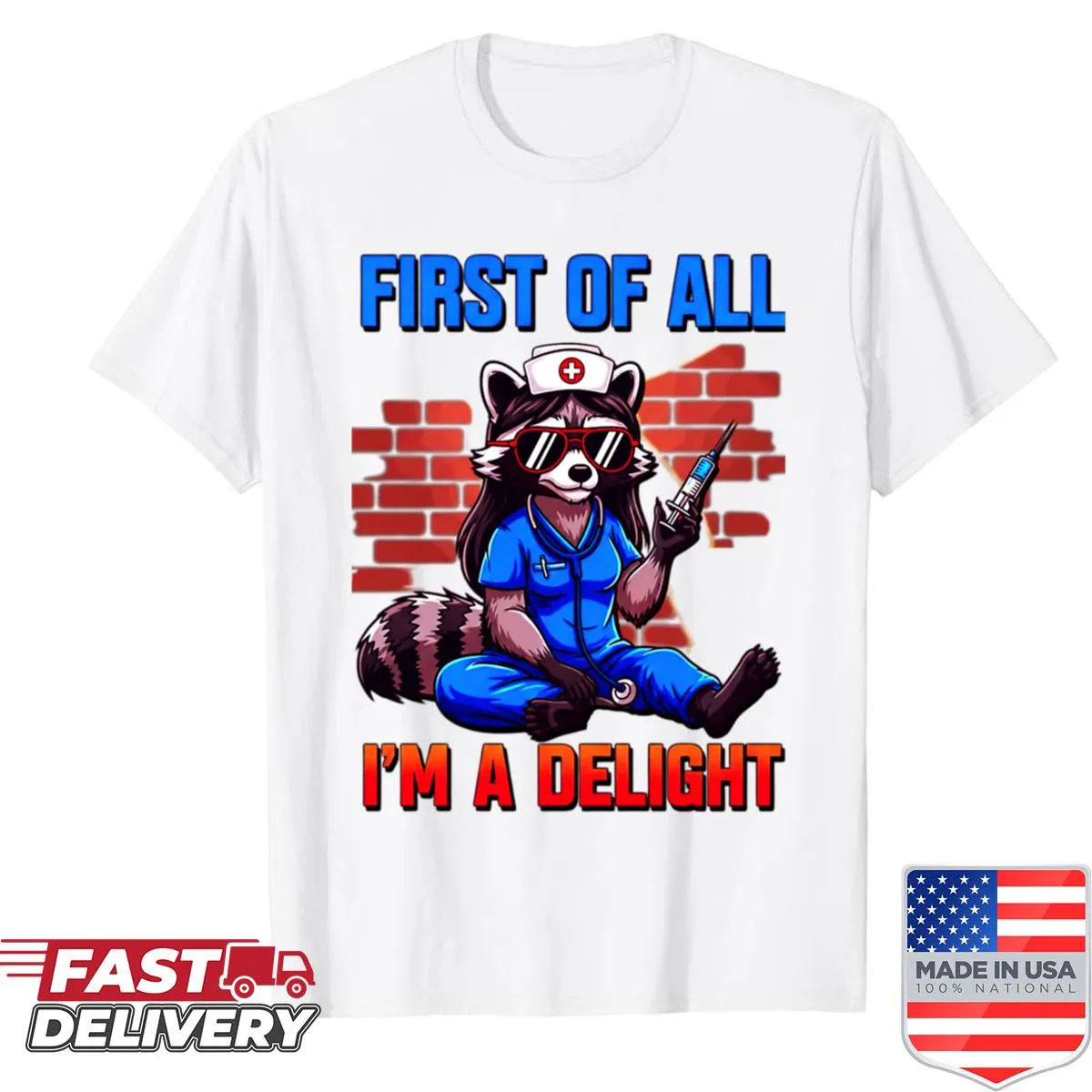 Funny nurse t-shirt featuring a raccoon graphic