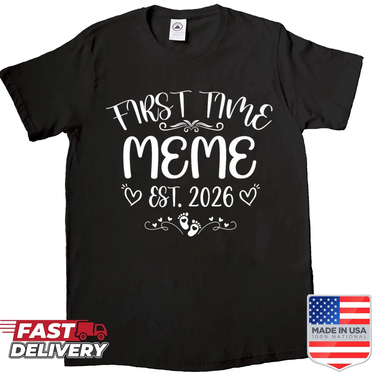 Shirt celebrating first-time motherhood with playful text and design.
