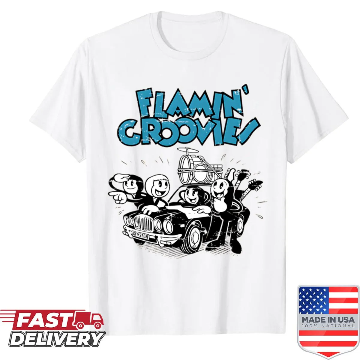 Cartoon music-themed graphic shirt celebrating groovy tunes