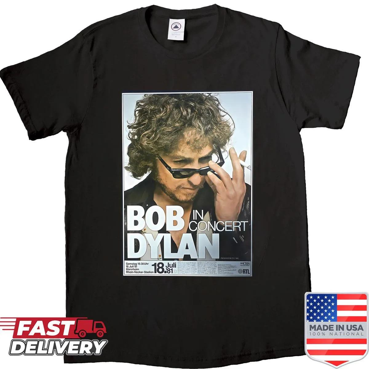Vintage shirt celebrating folk rock music and legendary tours.