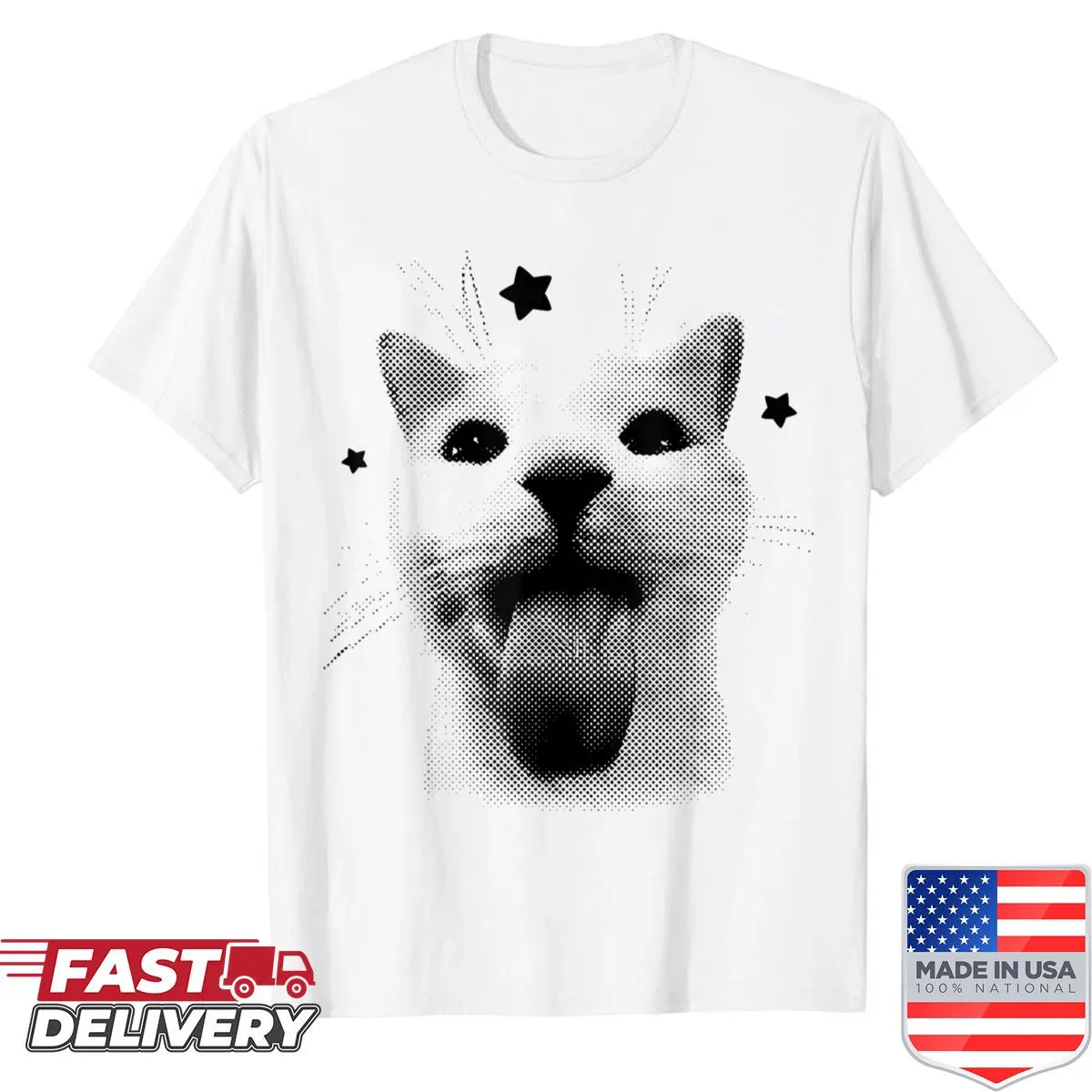 Cute retro halftone cat design T-shirt