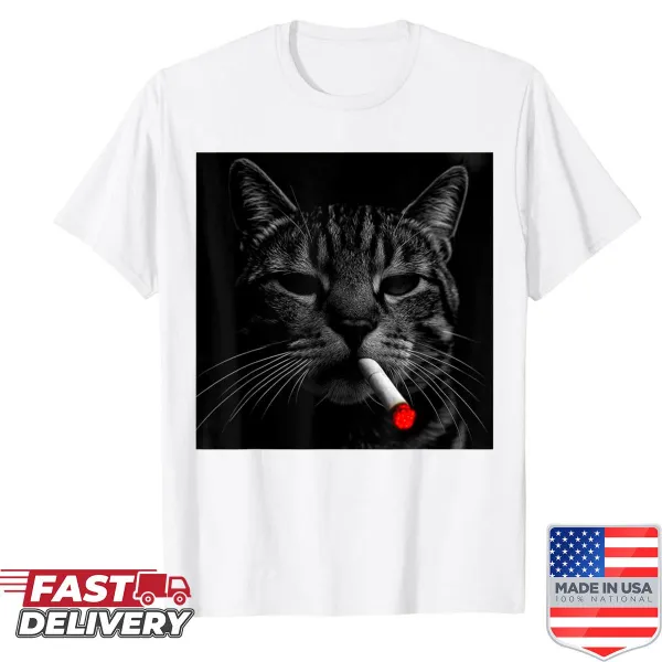 Funny cartoon cat smoking shirt for cat lovers and meme enthusiasts