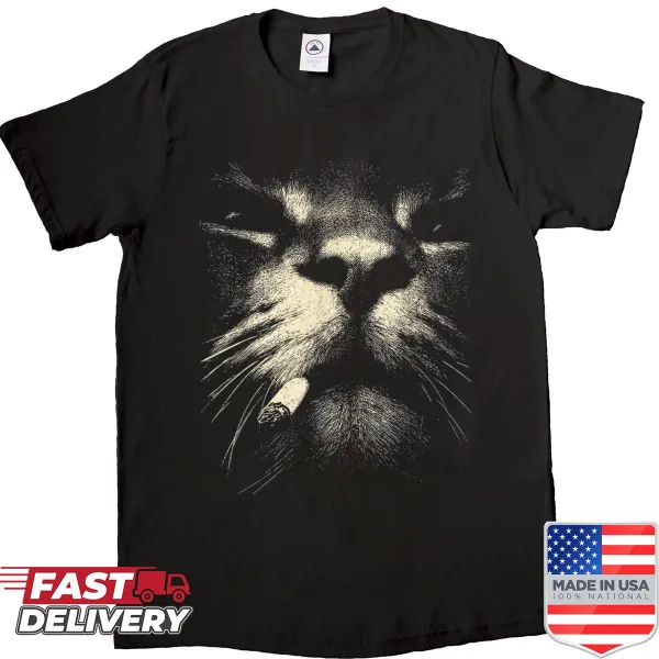 Vintage cat gangster graphic with a humorous smoking theme.