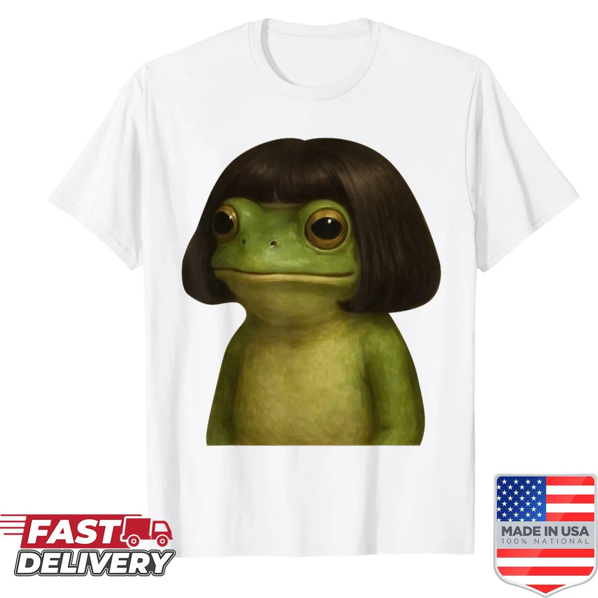 Funny shirt featuring a cartoon frog girl with a bob haircut