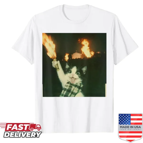 Vintage gangster cat meme shirt with cute animal design and text