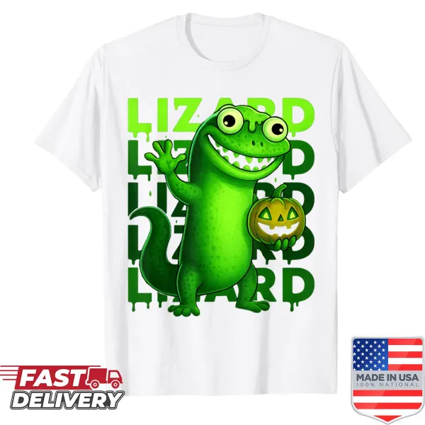 Funny Halloween shirt featuring a green lizard design