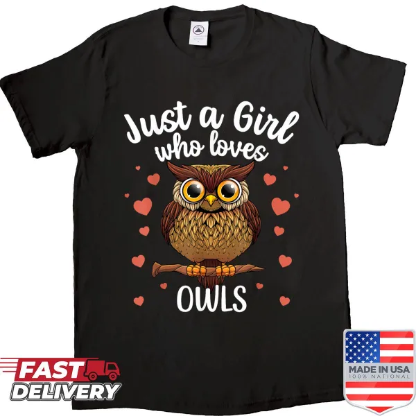 Cute owl illustration T-shirt for kids and teens who love birds.