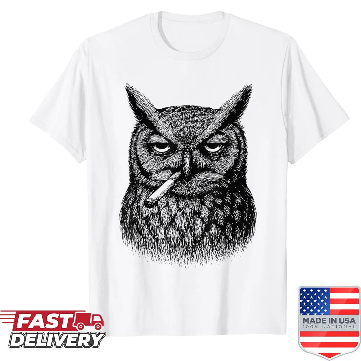 Grunge owl shirt featuring a smoking owl graphic